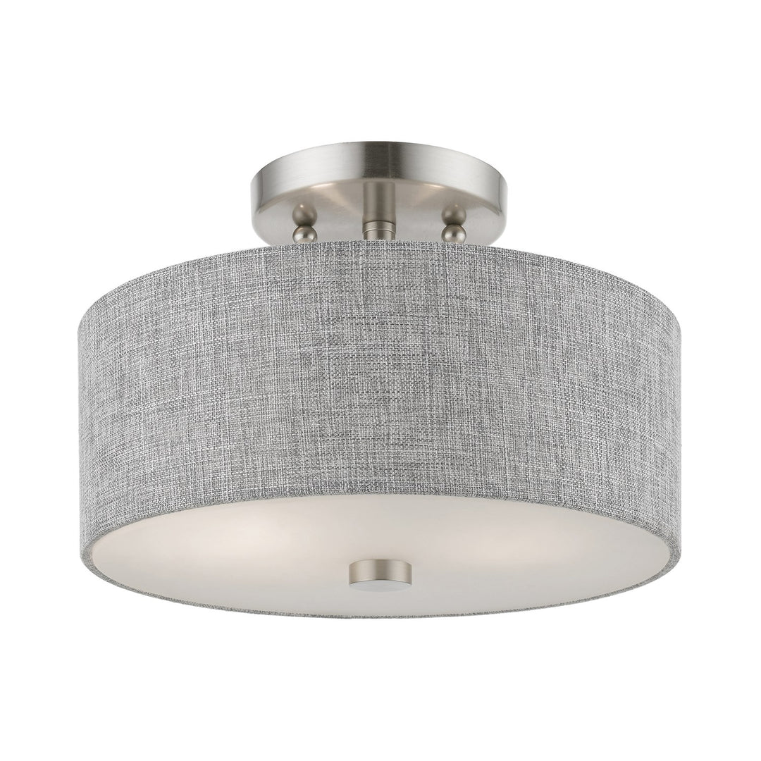 2 Light Brushed Nickel With Shiny White Accents Semi-Flush