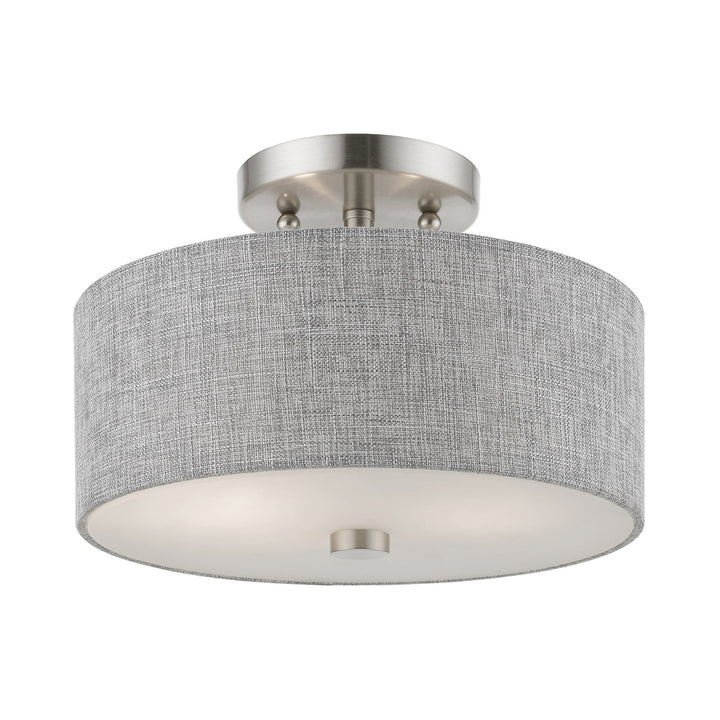 2 Light Brushed Nickel With Shiny White Accents Semi-Flush