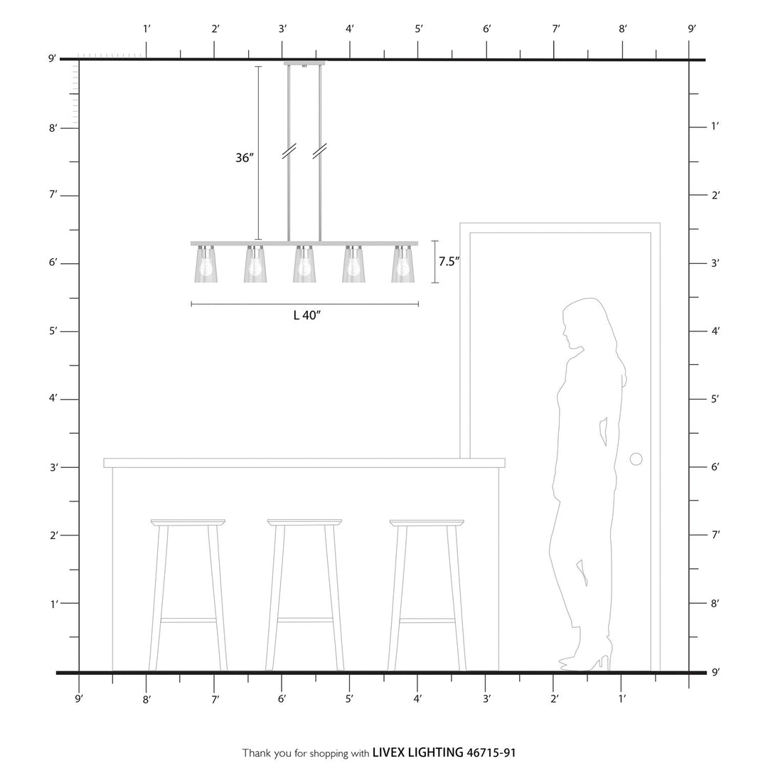 5 Light Brushed Nickel Linear Chandelier