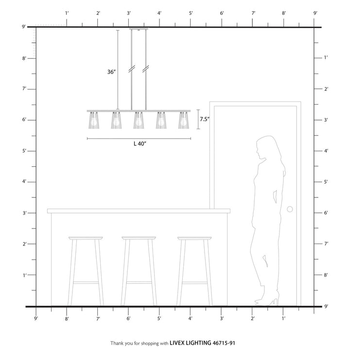 5 Light Brushed Nickel Linear Chandelier