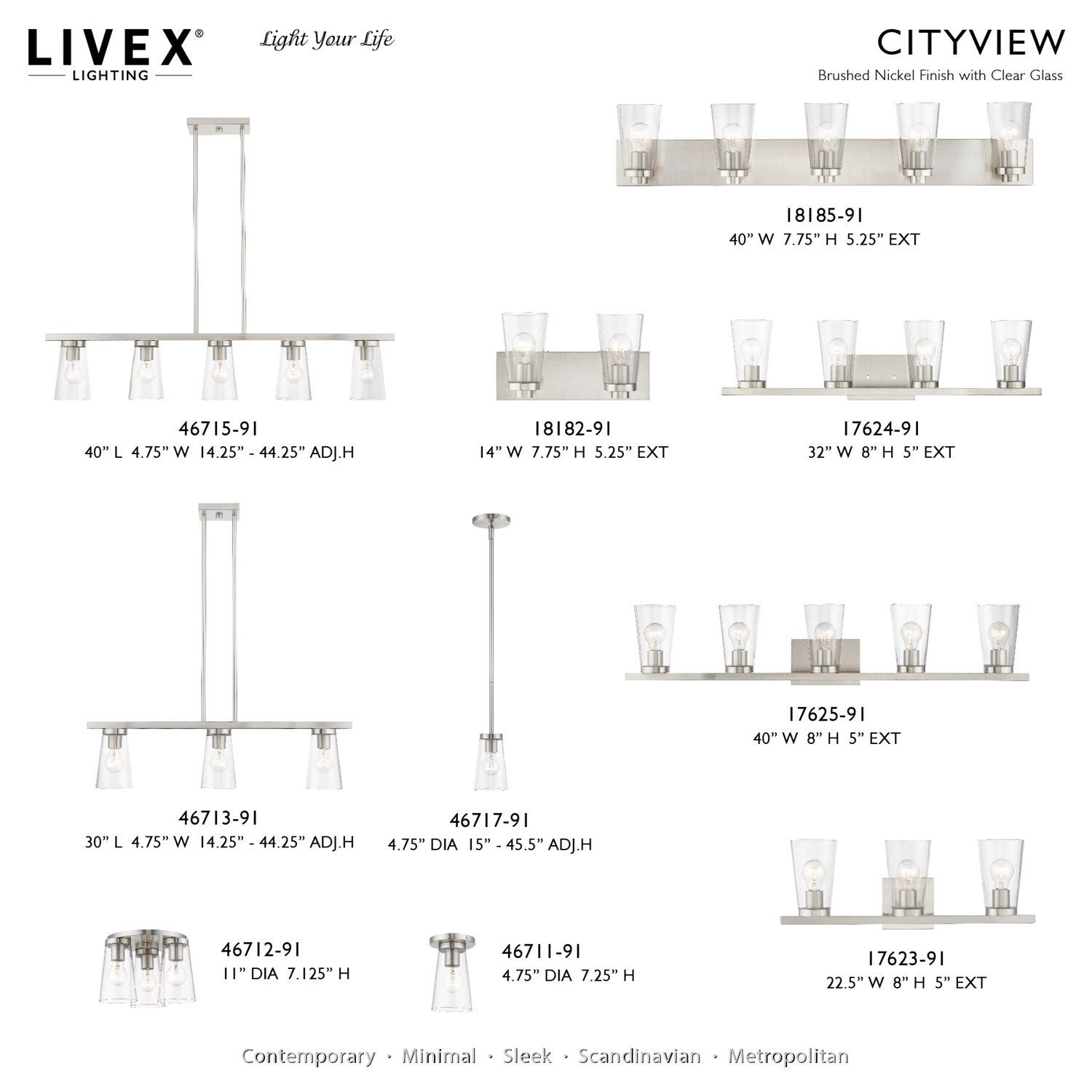 3 Light Brushed Nickel Linear Chandelier