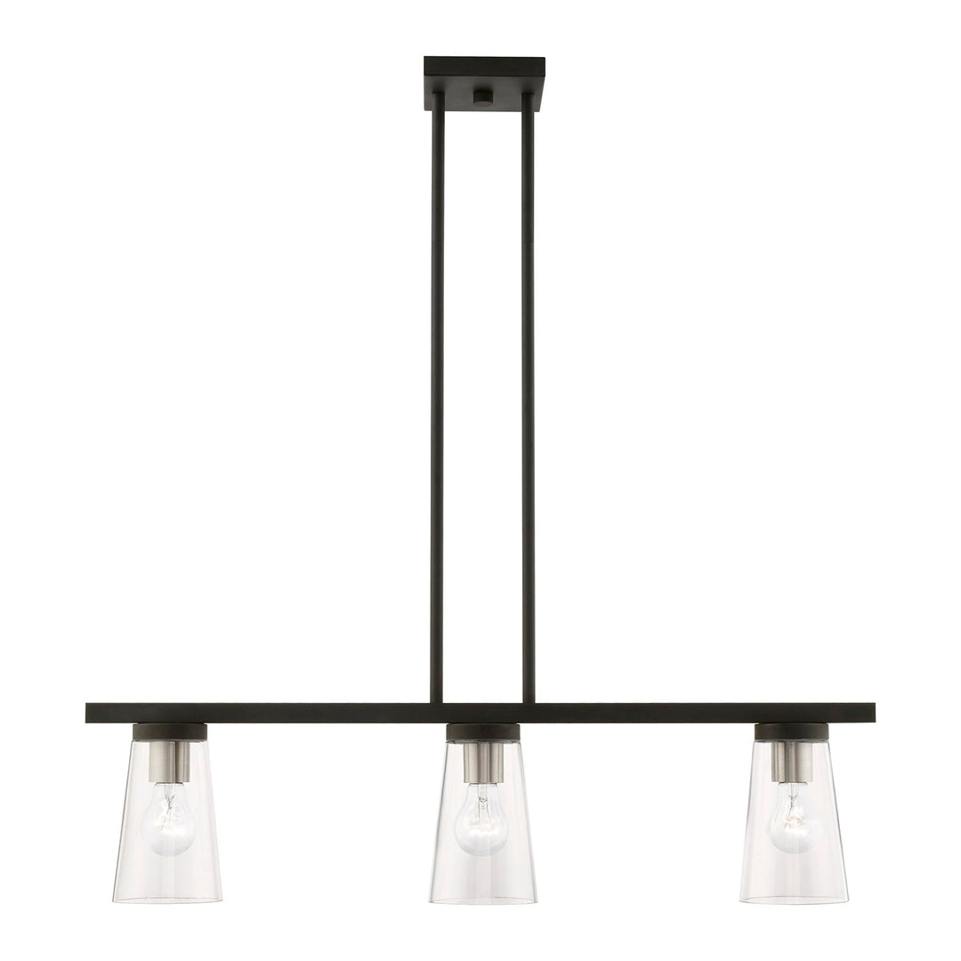 3 Light Black With Brushed Nickel Accents Linear Chandelier by Livex Lighting