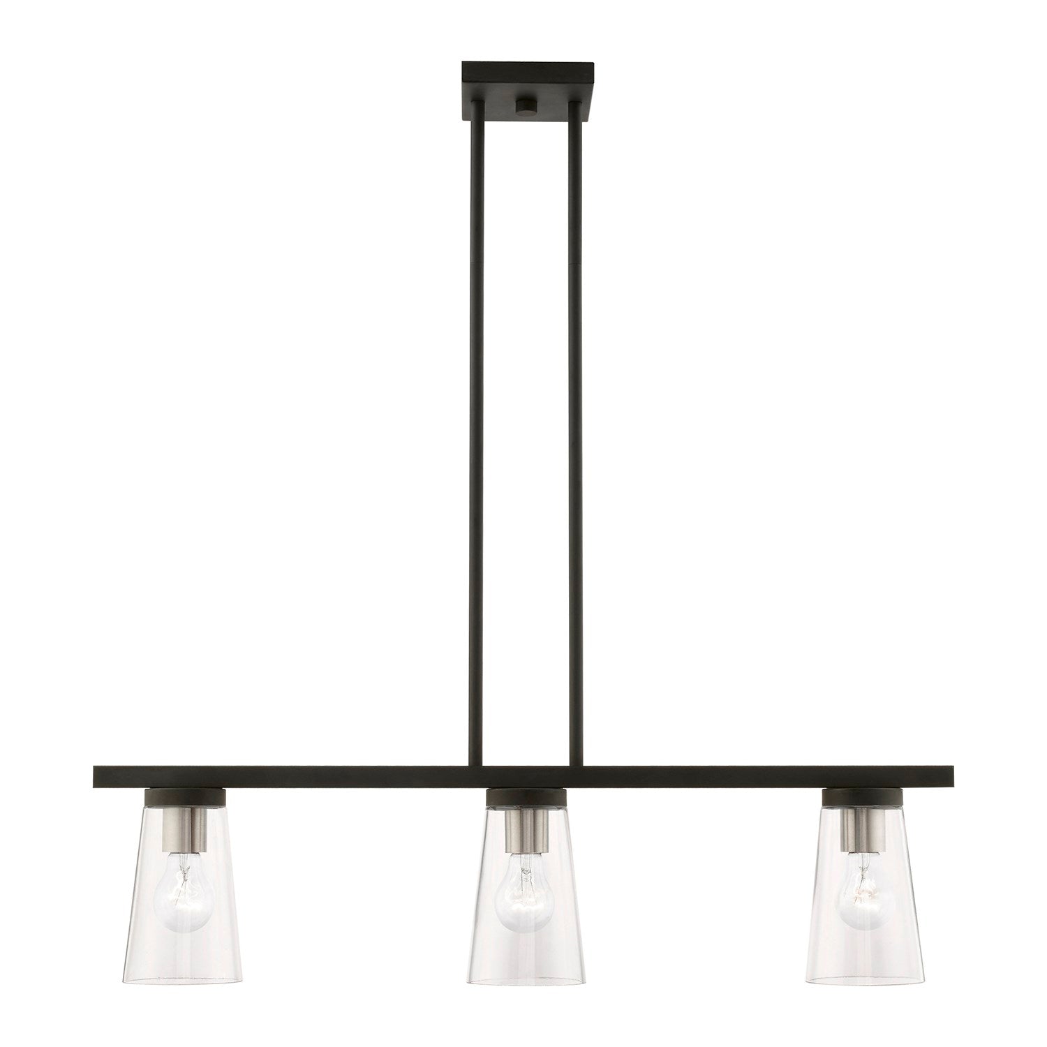 3 Light Black With Brushed Nickel Accents Linear Chandelier by Livex Lighting