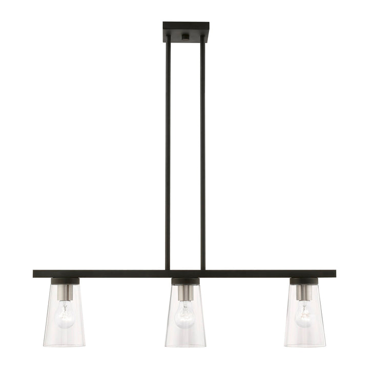 3 Light Black With Brushed Nickel Accents Linear Chandelier by Livex Lighting