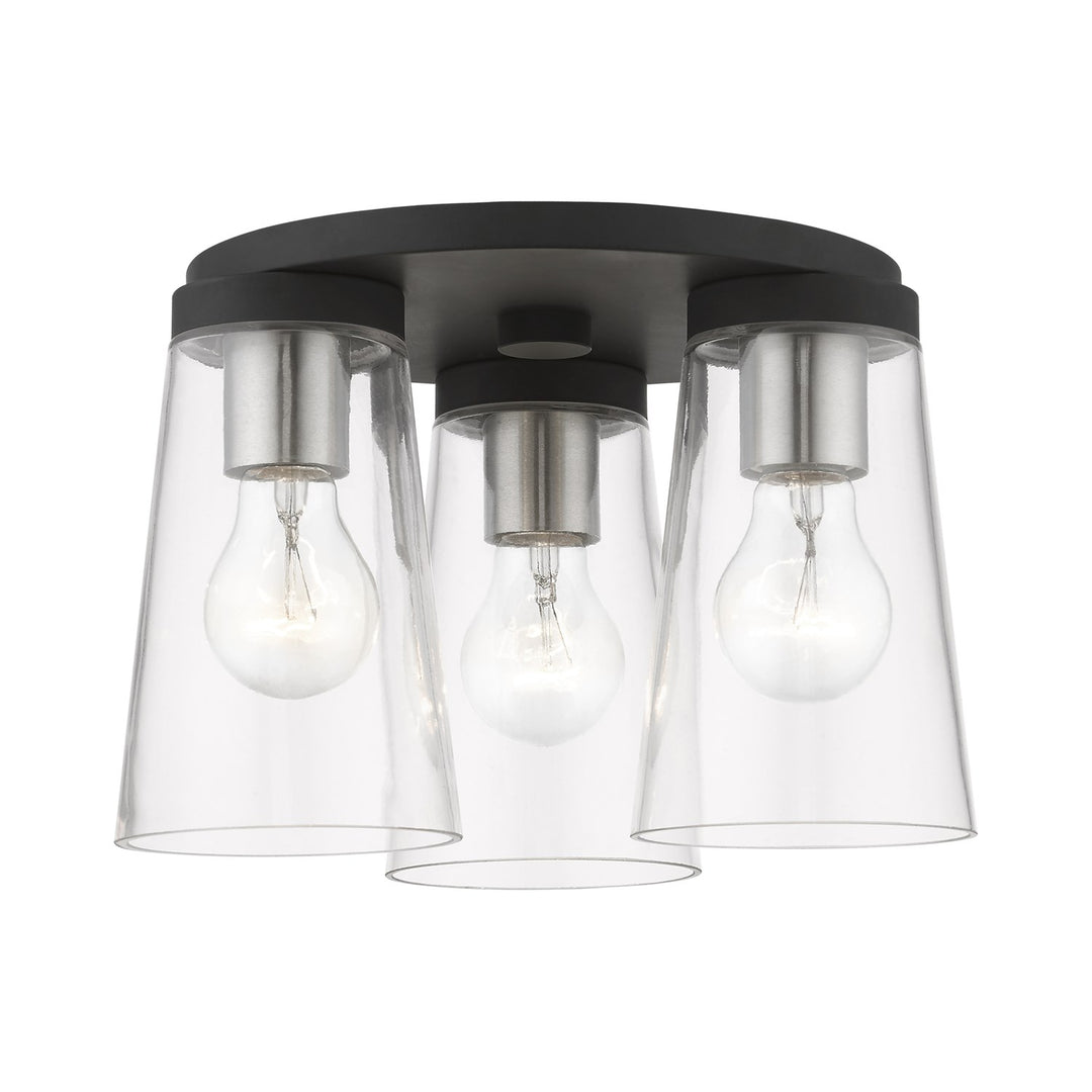 3 Light Black With Brushed Nickel Accents Large Flush Mount by Livex Lighting