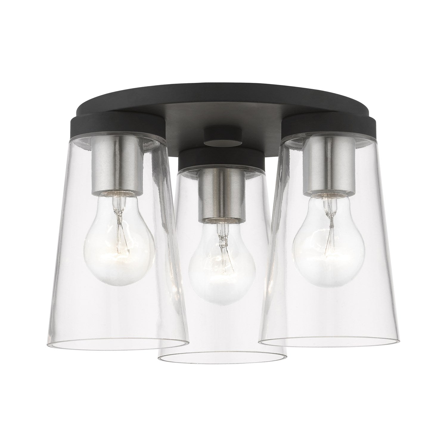 3 Light Black With Brushed Nickel Accents Large Flush Mount by Livex Lighting
