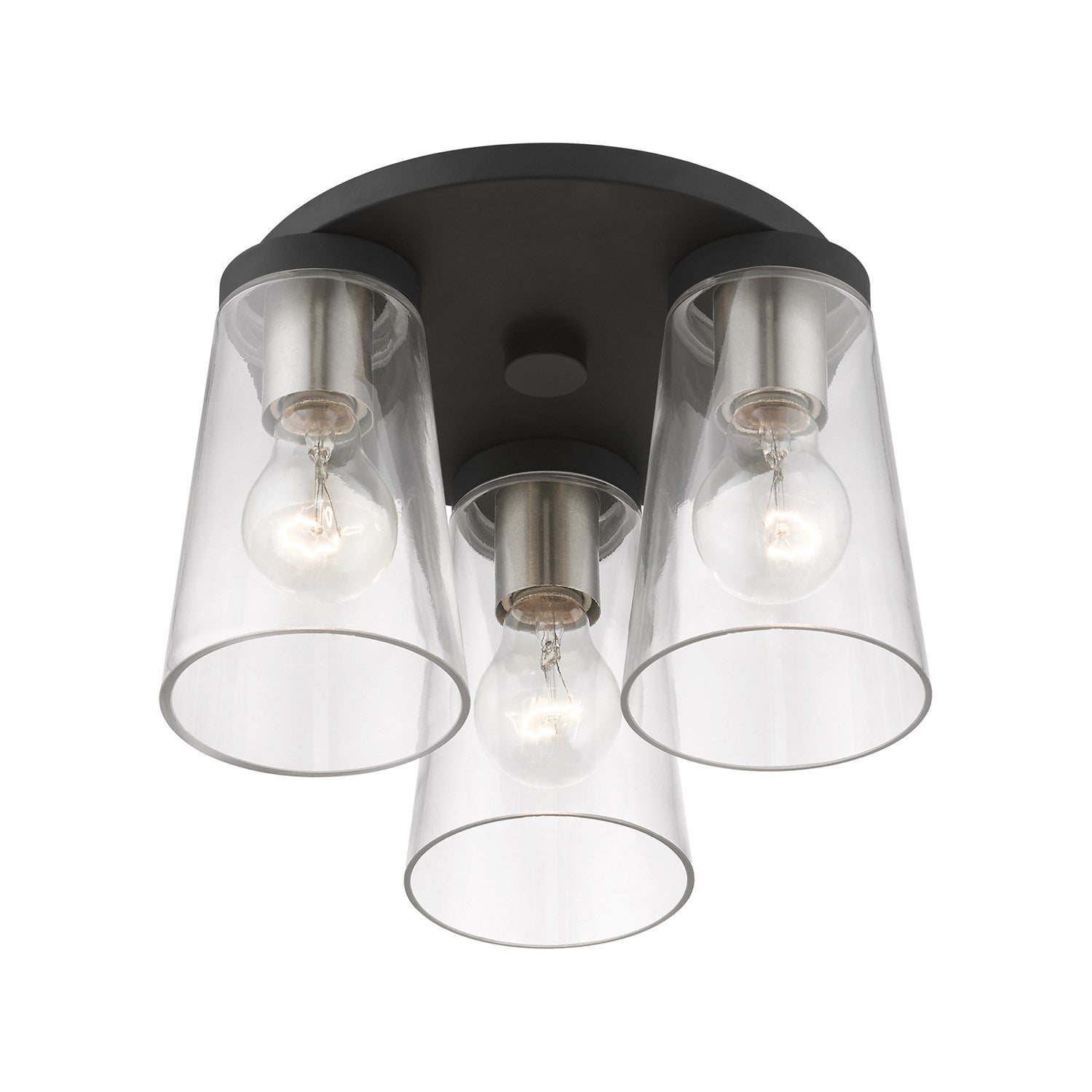 3 Light Black With Brushed Nickel Accents Large Flush Mount