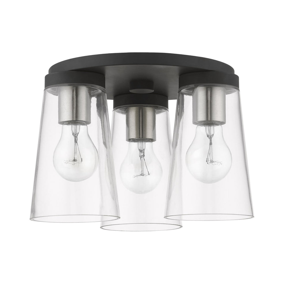 3 Light Black With Brushed Nickel Accents Large Flush Mount