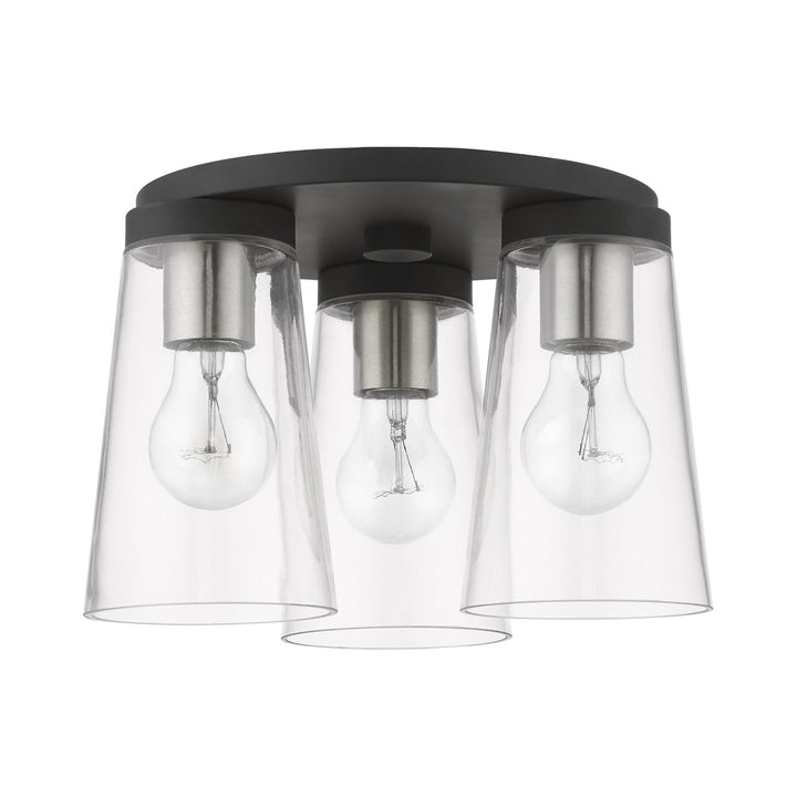 3 Light Black With Brushed Nickel Accents Large Flush Mount