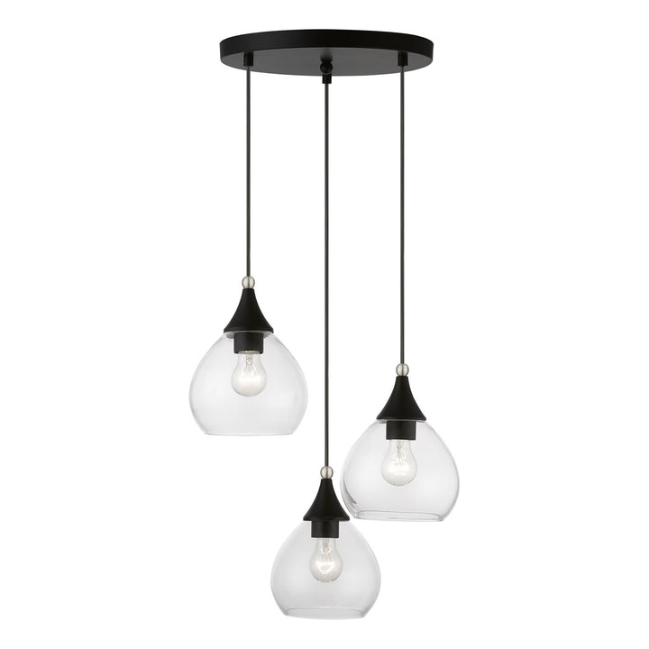 3 Light Black With Brushed Nickel Accents Multi Pendant by Livex Lighting