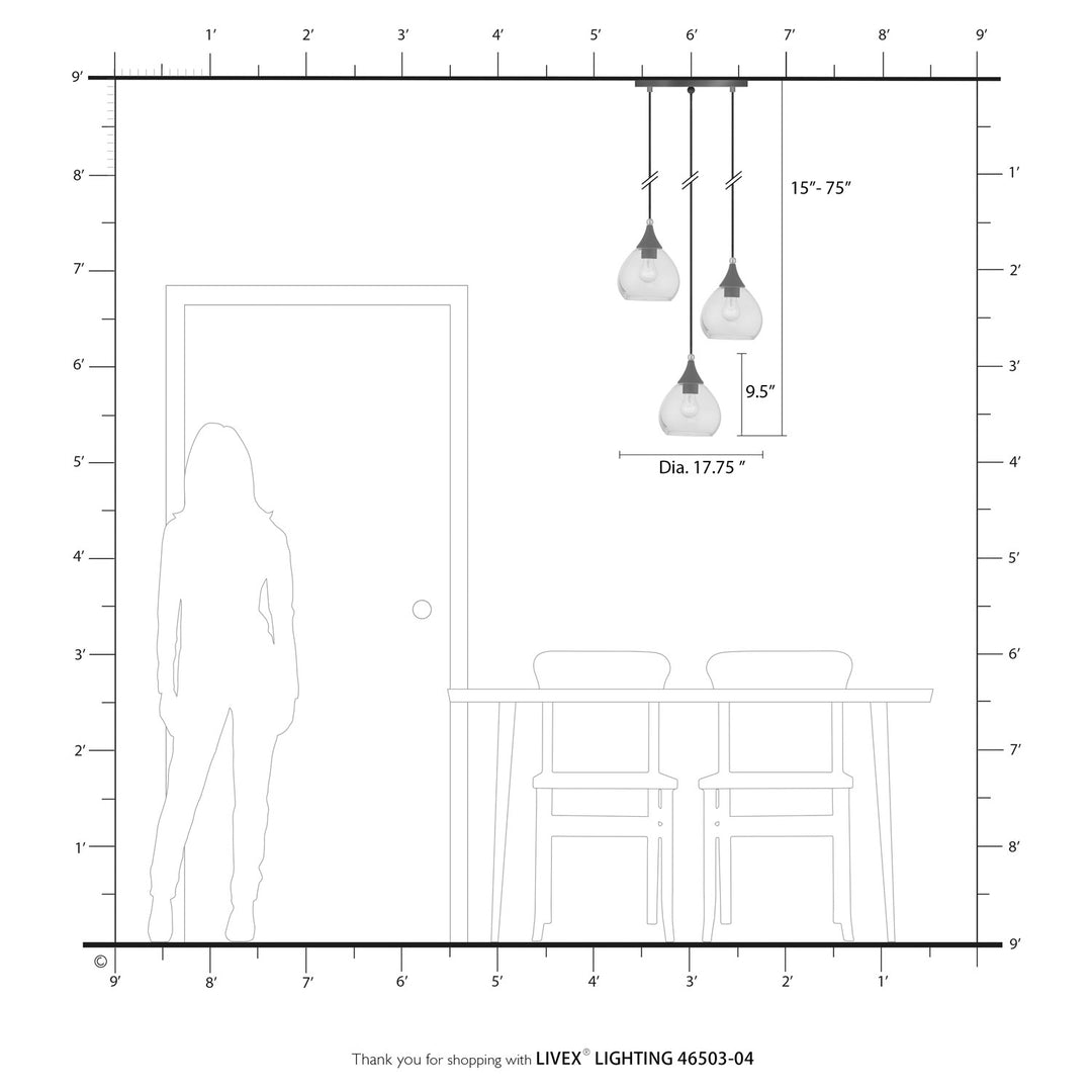 3 Light Black With Brushed Nickel Accents Multi Pendant