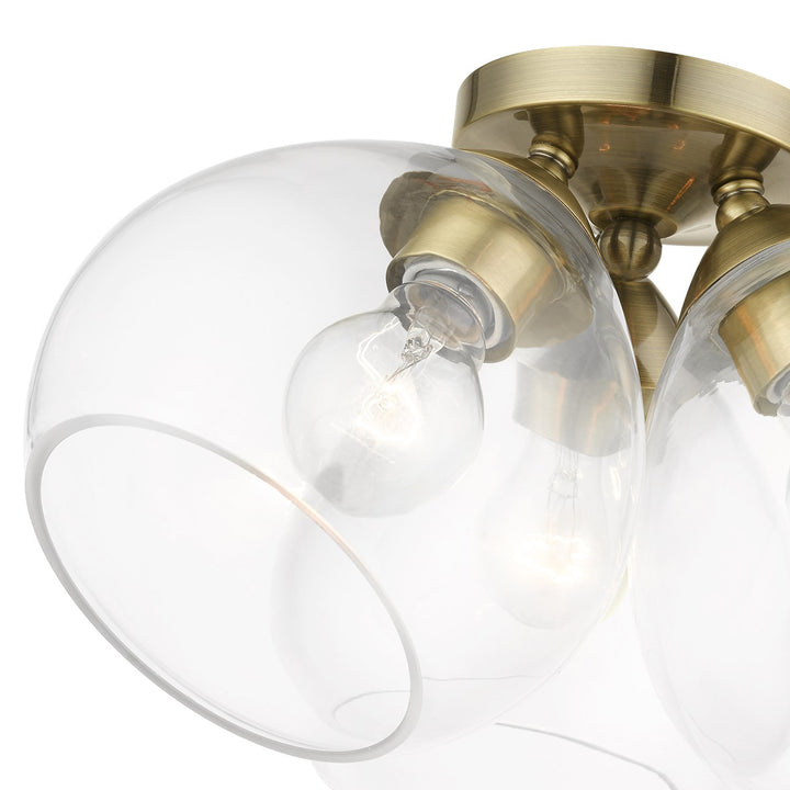 3 Light Antique Brass Semi-Flush