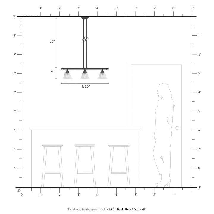 3 Light Brushed Nickel Linear Chandelier