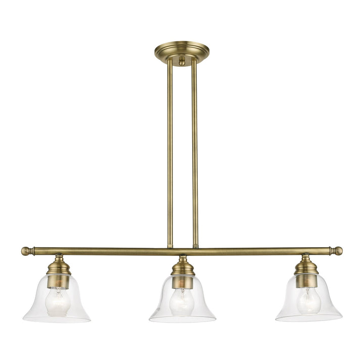 3 Light Antique Brass Linear Chandelier