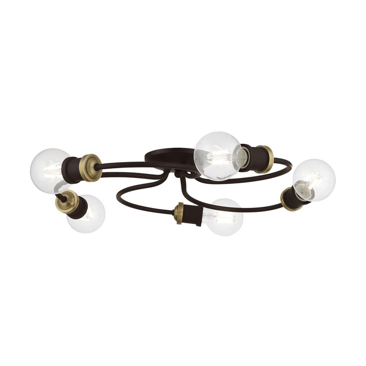 5 Light Bronze With Antique Brass Accents Large Flush Mount by Livex Lighting