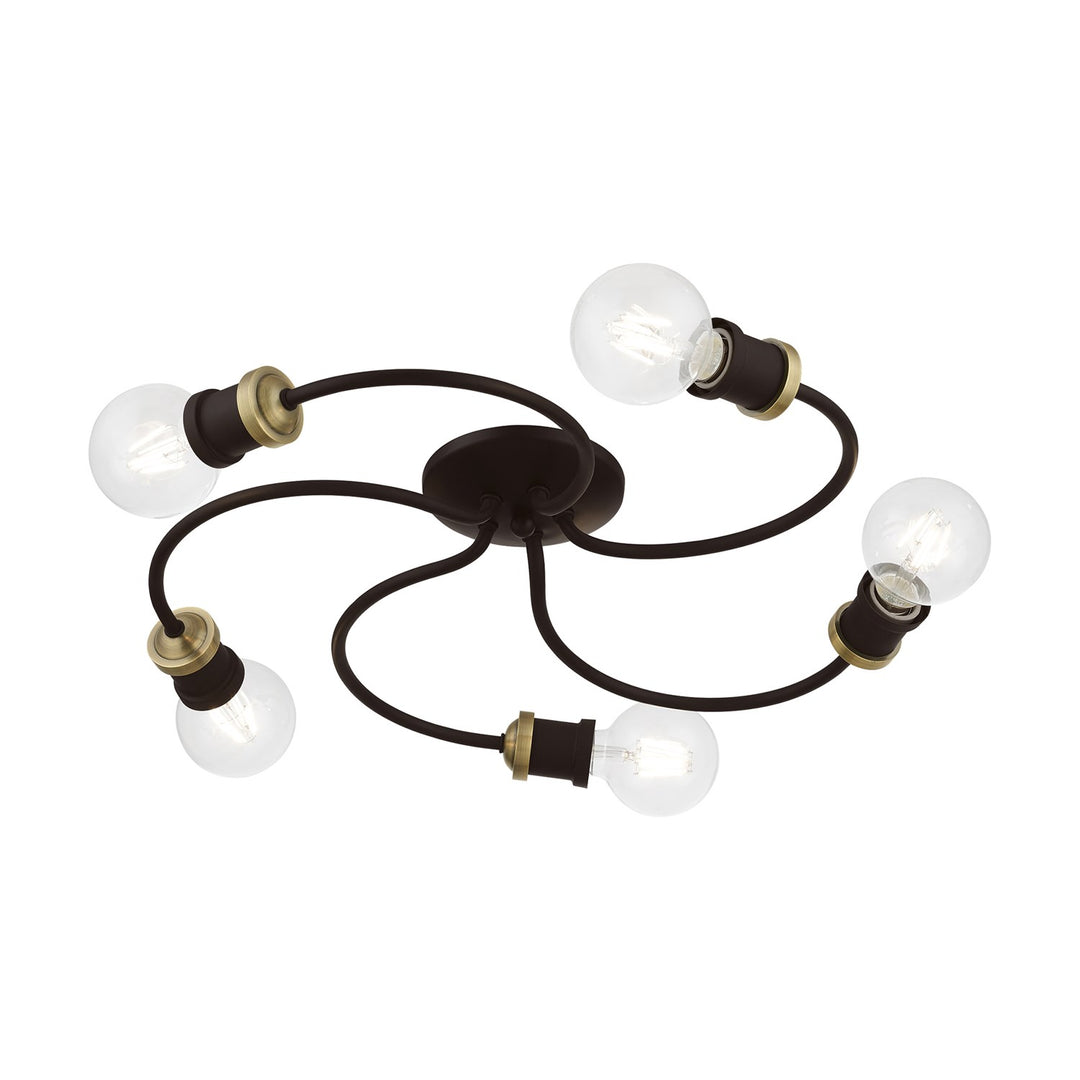 5 Light Bronze With Antique Brass Accents Large Flush Mount