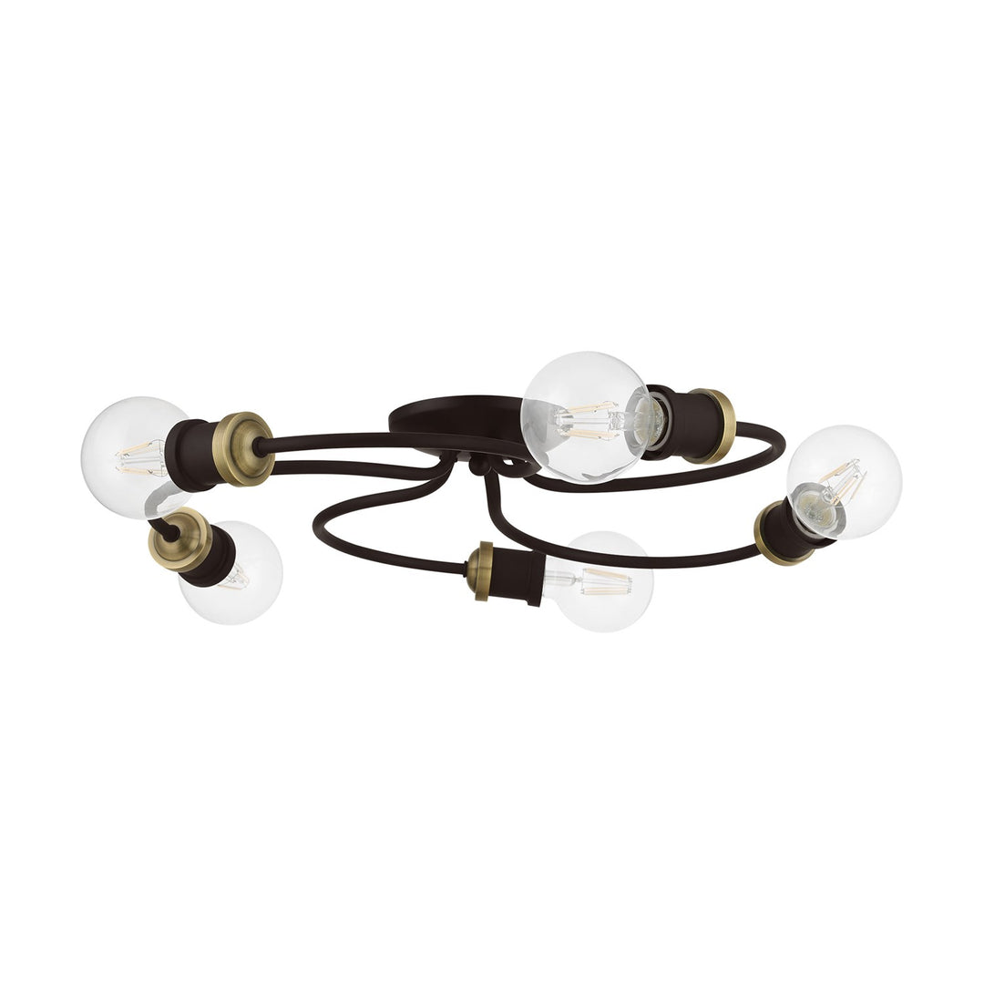 5 Light Bronze With Antique Brass Accents Large Flush Mount