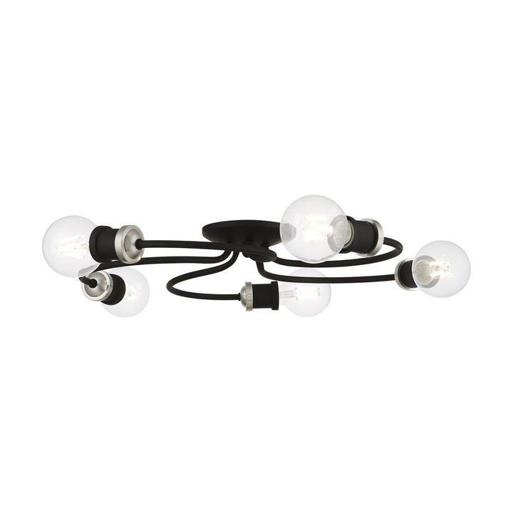 5 Light Black With Brushed Nickel Accents Large Flush Mount by Livex Lighting