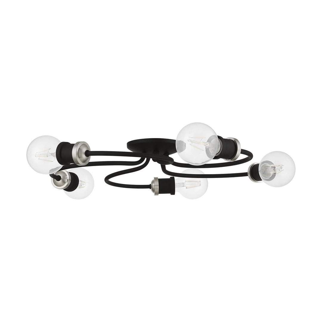 5 Light Black With Brushed Nickel Accents Large Flush Mount