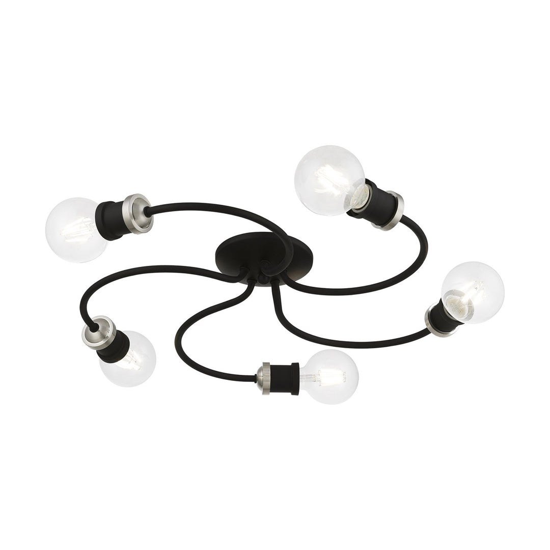 5 Light Black With Brushed Nickel Accents Large Flush Mount