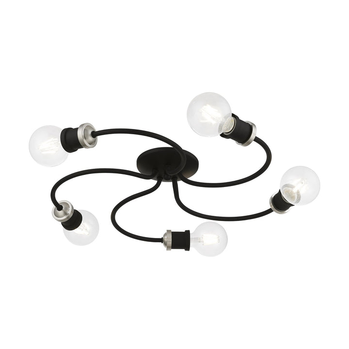 5 Light Black With Brushed Nickel Accents Large Flush Mount