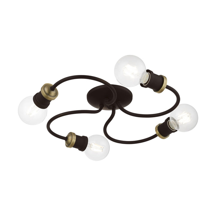 4 Light Bronze With Antique Brass Accents Large Flush Mount