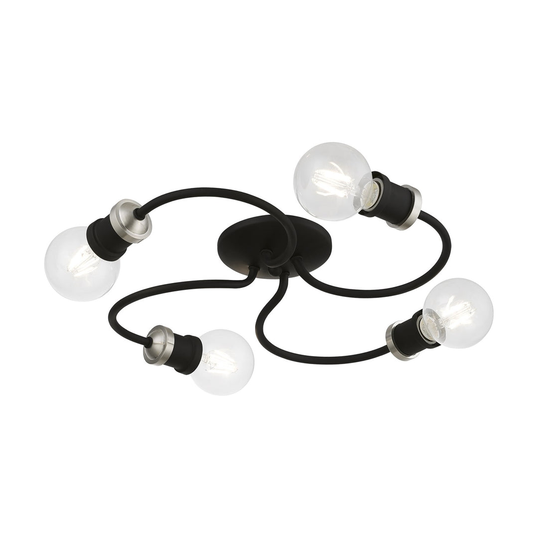 4 Light Black With Brushed Nickel Accents Large Flush Mount