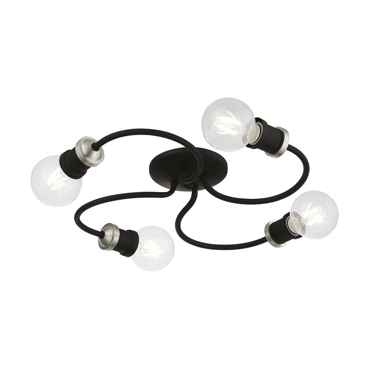 4 Light Black With Brushed Nickel Accents Large Flush Mount