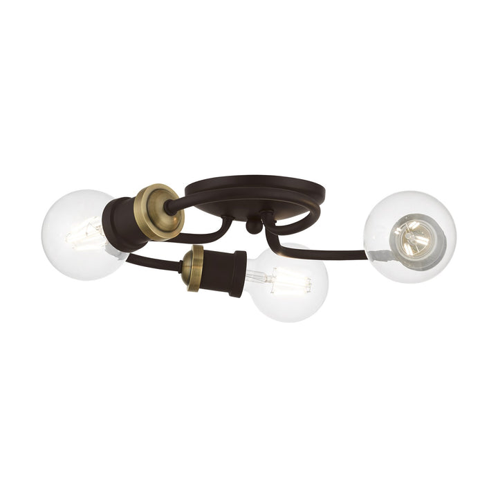 3 Light Bronze With Antique Brass Accents Flush Mount by Livex Lighting