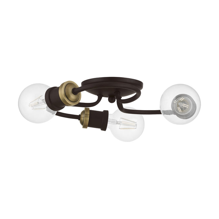 3 Light Bronze With Antique Brass Accents Flush Mount