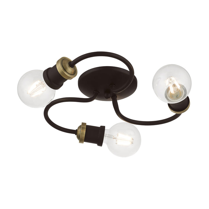 3 Light Bronze With Antique Brass Accents Flush Mount