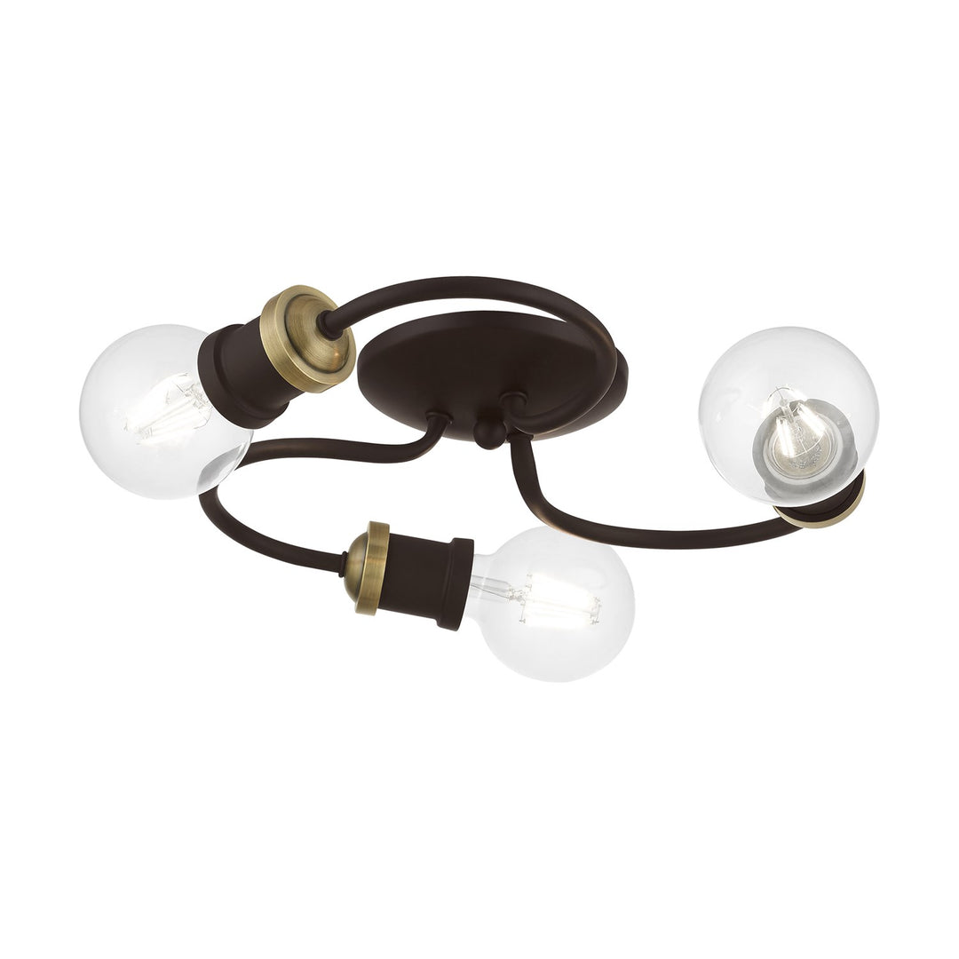3 Light Bronze With Antique Brass Accents Flush Mount