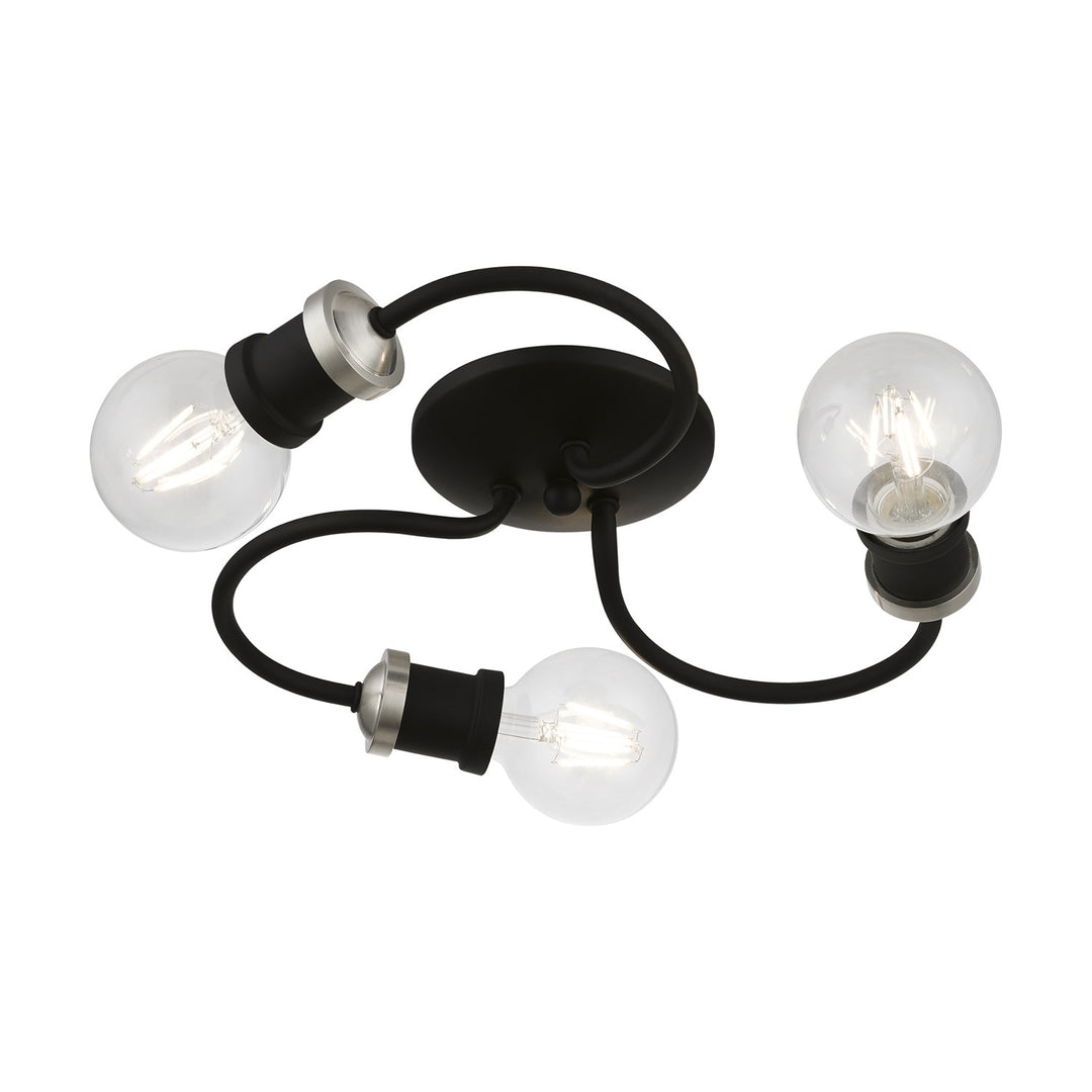 3 Light Black With Brushed Nickel Accents Flush Mount