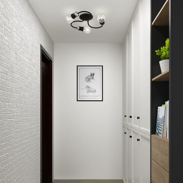 3 Light Black With Brushed Nickel Accents Flush Mount