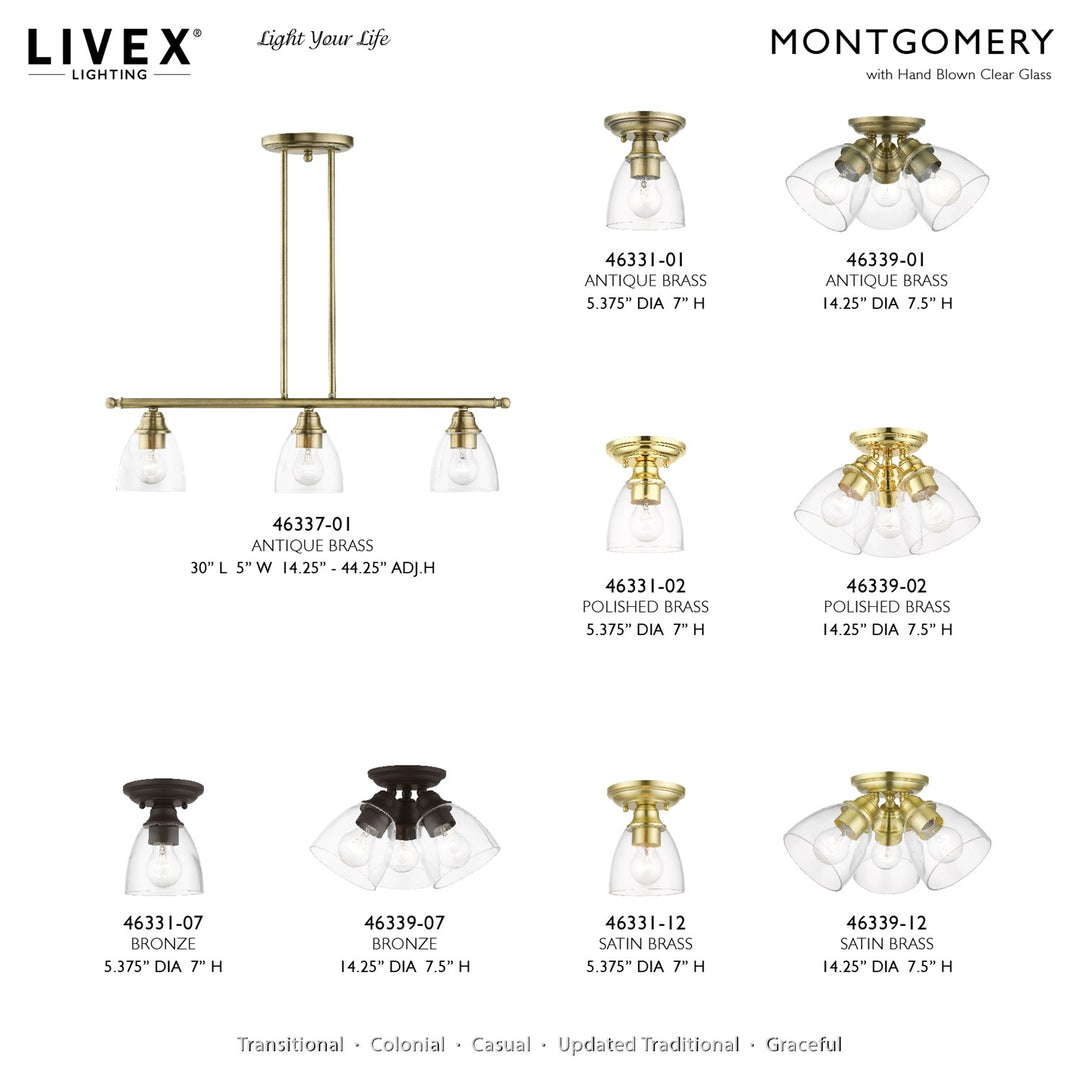 3 Light Polished Brass Semi-Flush