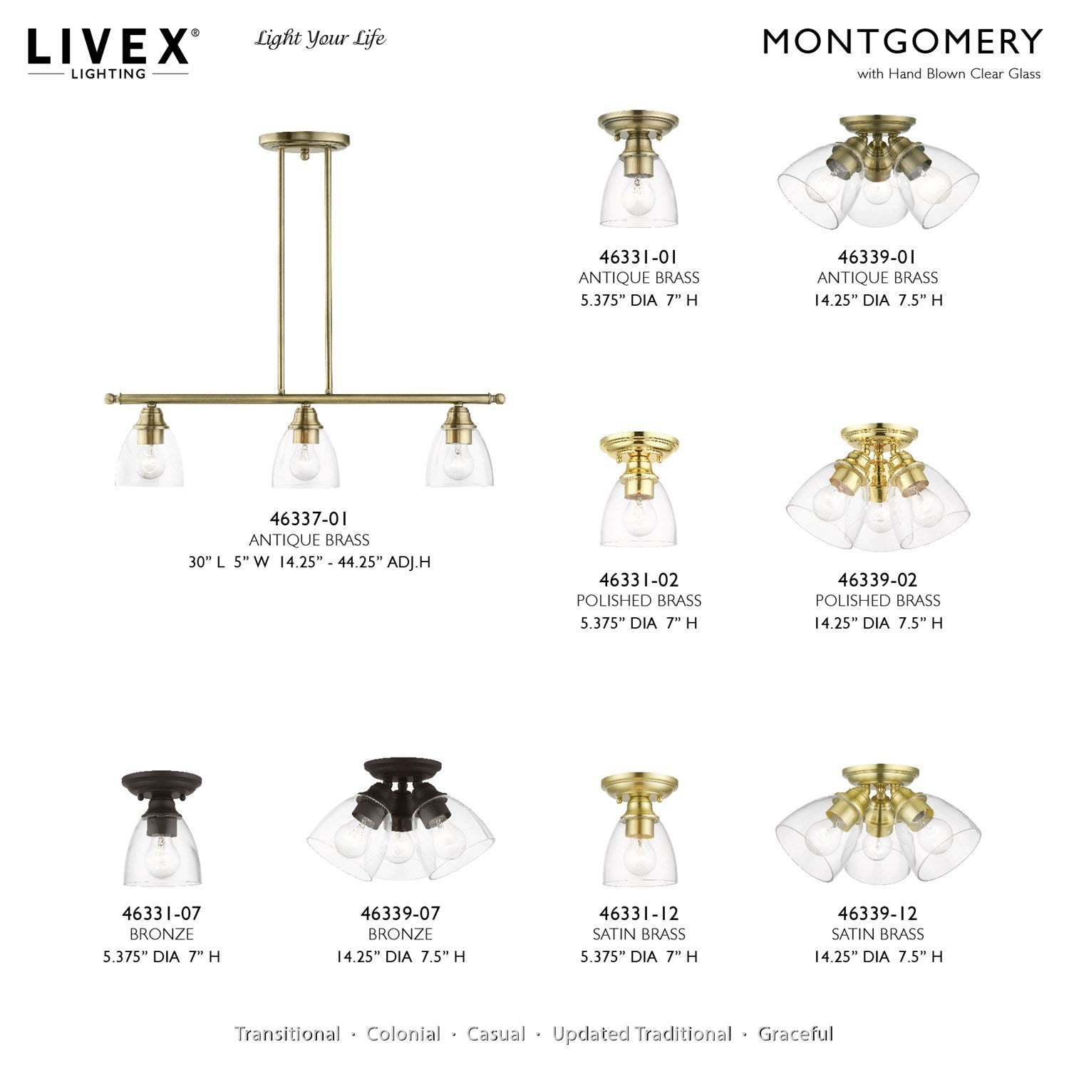 3 Light Polished Brass Semi-Flush