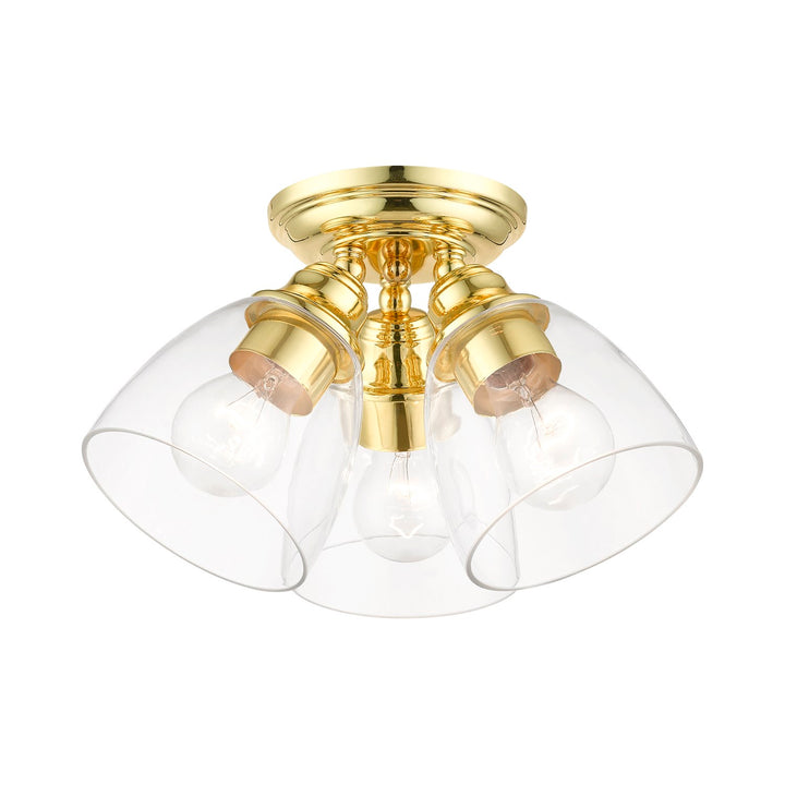 3 Light Polished Brass Semi-Flush