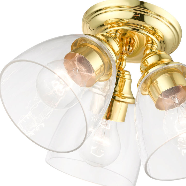 3 Light Polished Brass Semi-Flush
