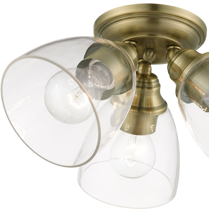 3 Light Antique Brass Semi-Flush