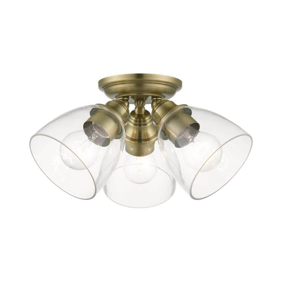 3 Light Antique Brass Semi-Flush