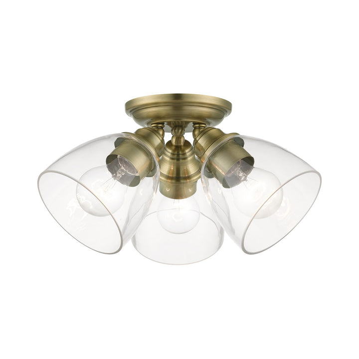 3 Light Antique Brass Semi-Flush