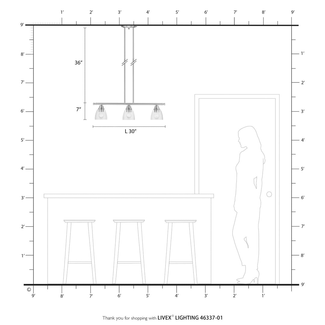 3 Light Antique Brass Linear Chandelier