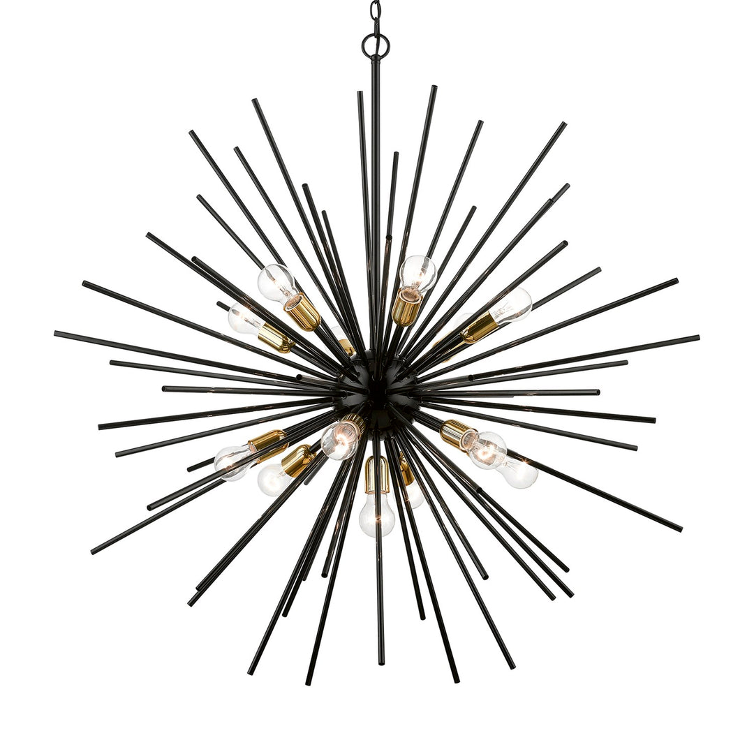 13 Light Shiny Black With Polished Brass Accents Extra Large Foyer Chandelier
