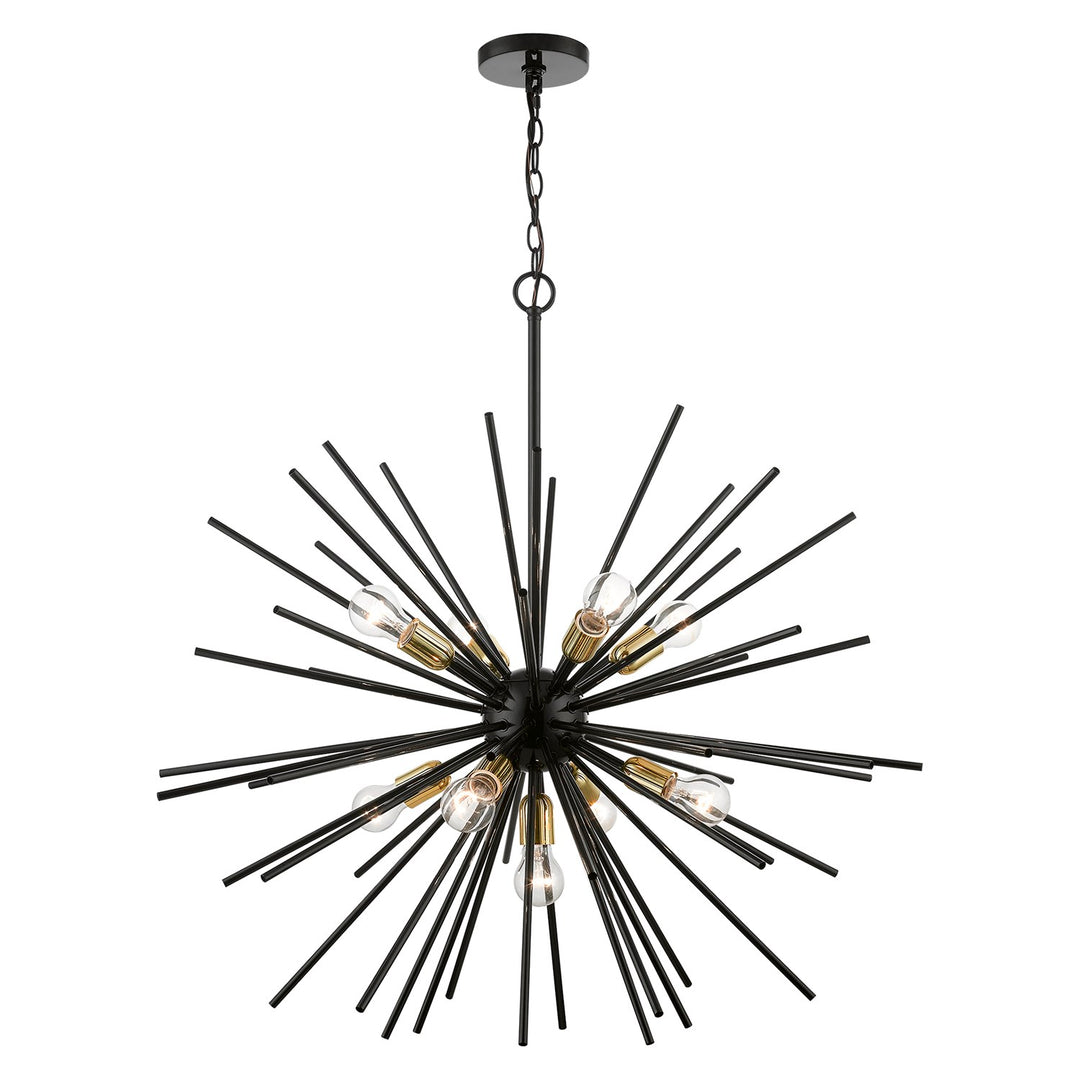 9 Light Shiny Black With Polished Brass Accents Foyer Pendant Chandelier by Livex Lighting