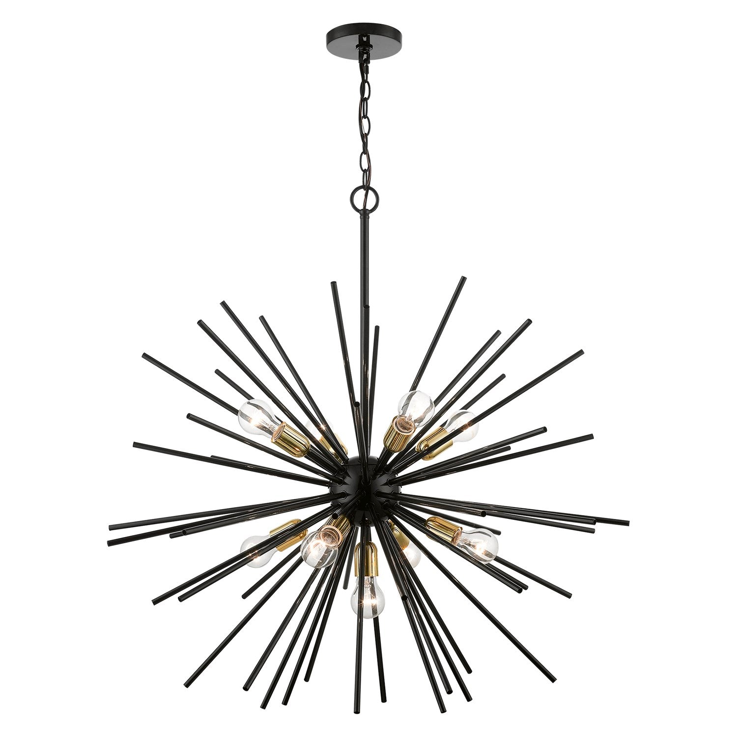 9 Light Shiny Black With Polished Brass Accents Foyer Pendant Chandelier by Livex Lighting