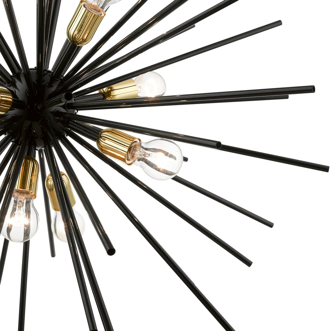 9 Light Shiny Black With Polished Brass Accents Foyer Pendant Chandelier