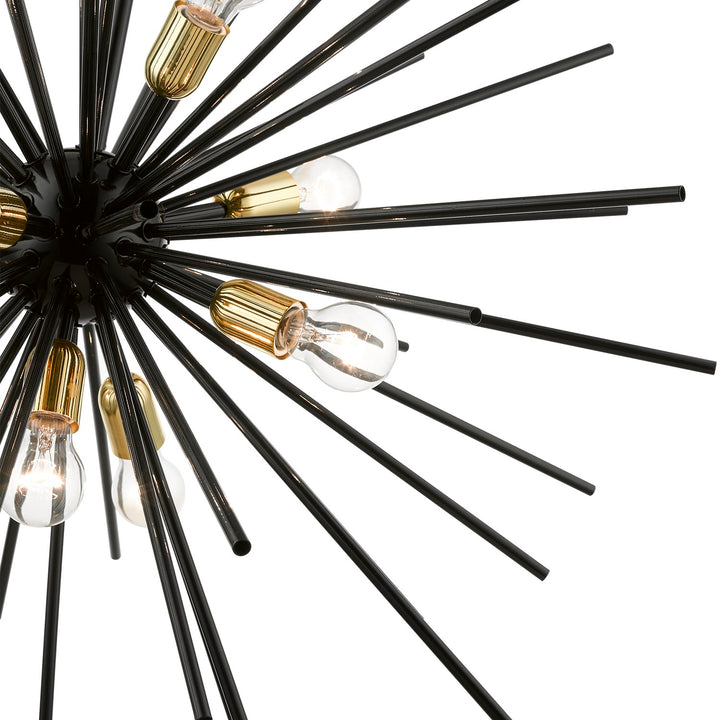 9 Light Shiny Black With Polished Brass Accents Foyer Pendant Chandelier