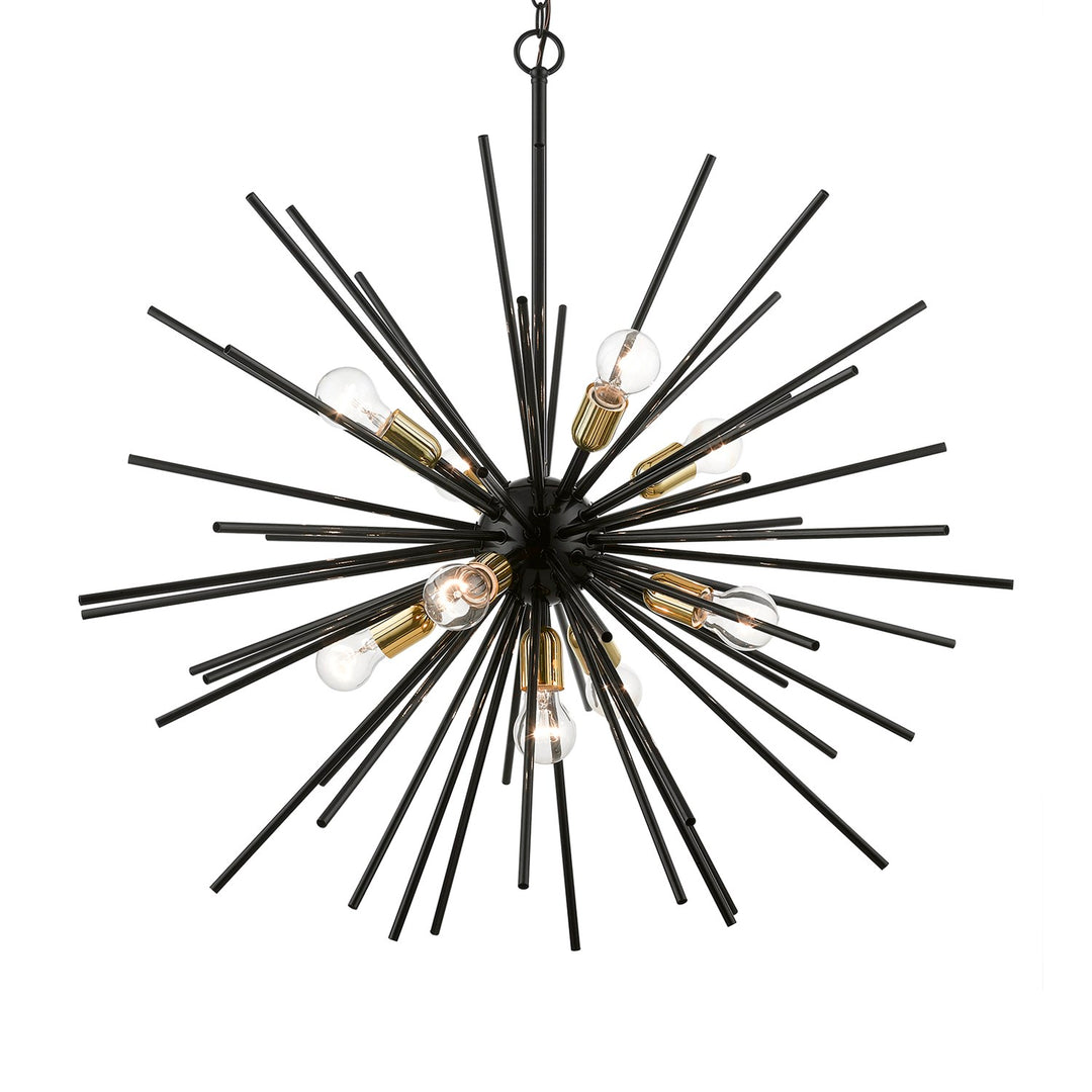 9 Light Shiny Black With Polished Brass Accents Foyer Pendant Chandelier