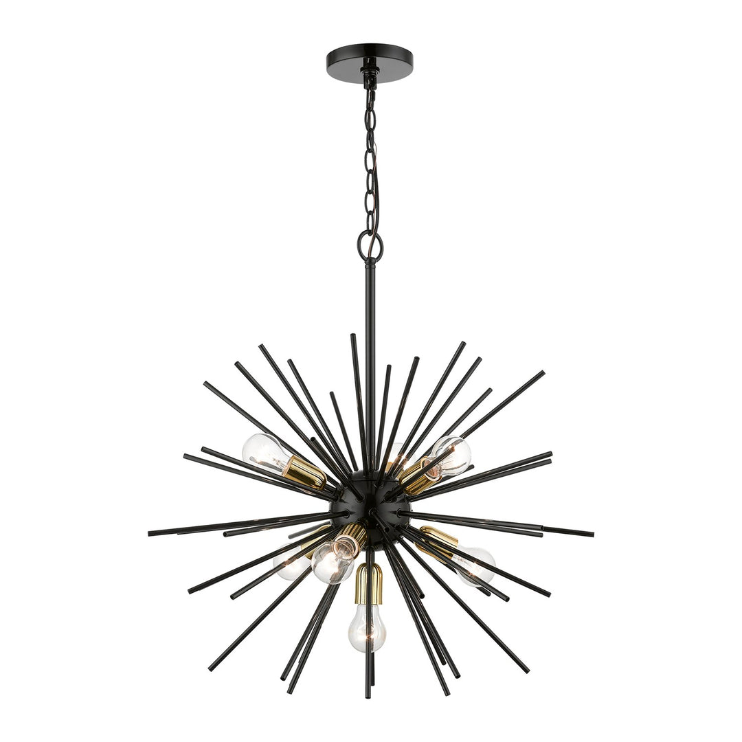 7 Light Shiny Black With Polished Brass Accents Pendant Chandelier by Livex Lighting