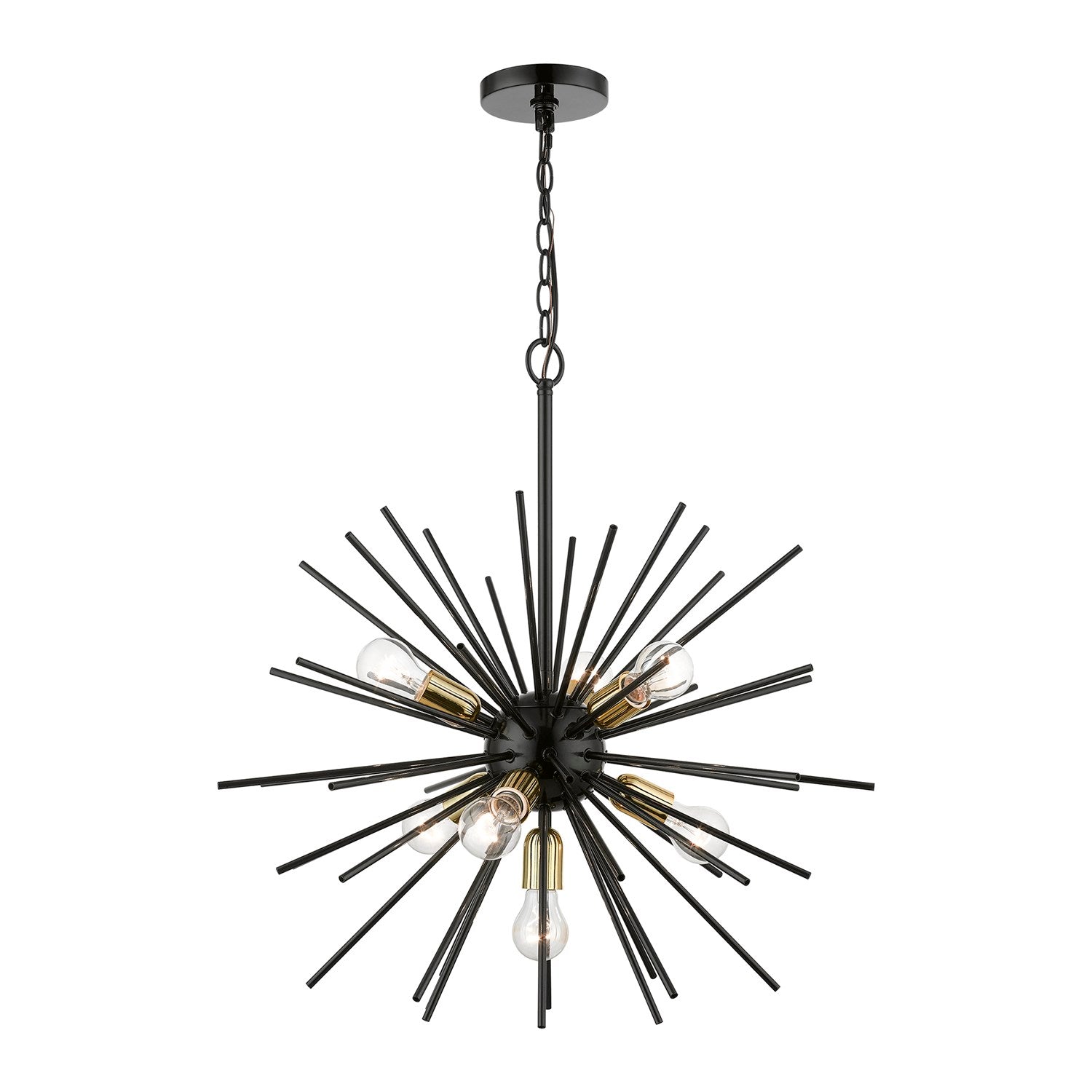 7 Light Shiny Black With Polished Brass Accents Pendant Chandelier by Livex Lighting